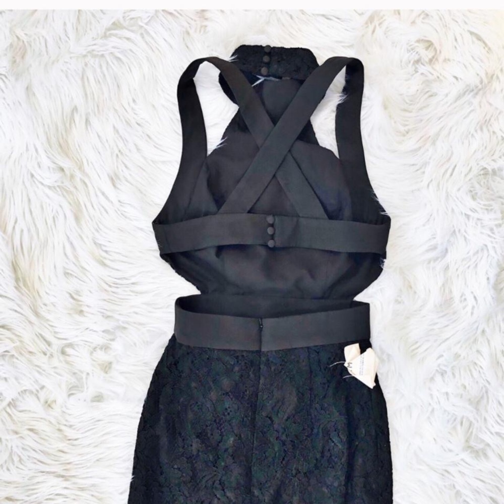 Fame and Partners black lace halter dress
